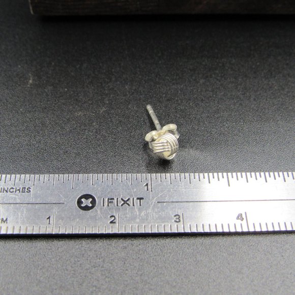 Sterling Silver Very Small Round Woven Ball Stud Earrings Vintage - Picture 6 of 7